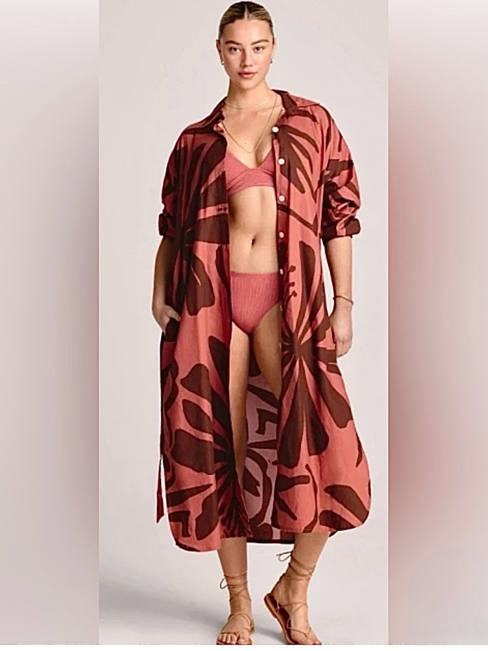 Vitamin A Swim Coverup ShirtDress Tropical Print Beachwear Sustainable Boho NWT
